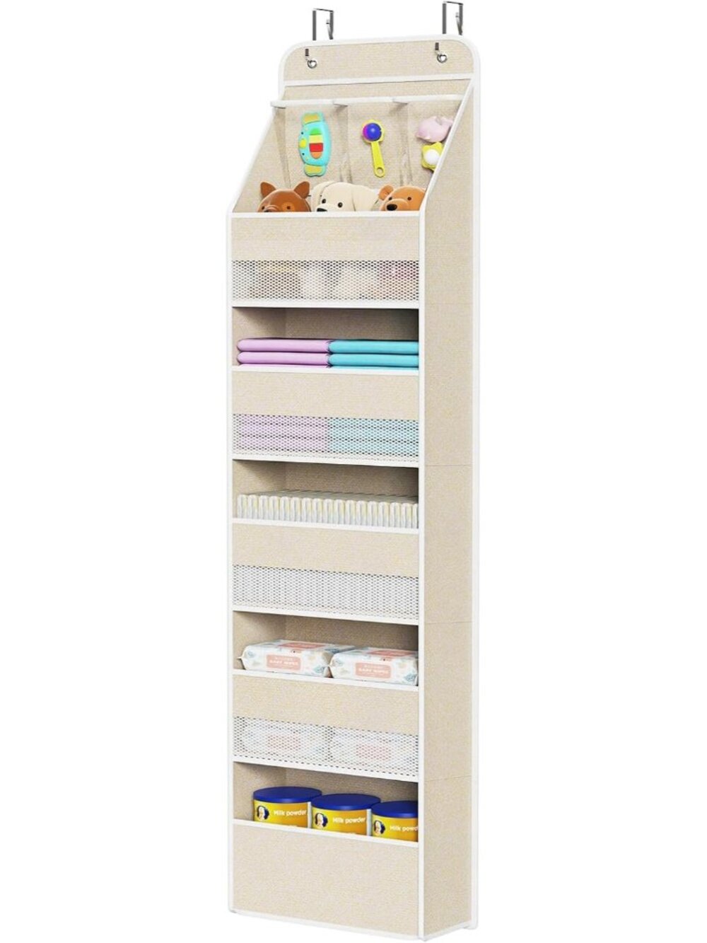 New Over the Door Organizer for Baby Nursery, Beige Pattern, 6-Shelf